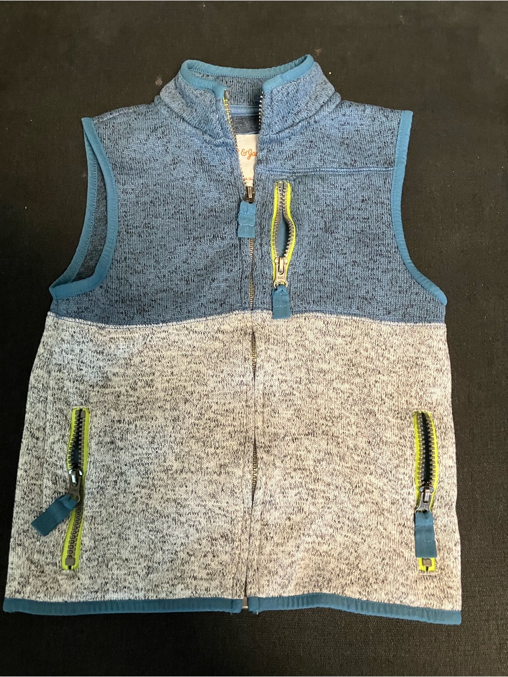 Cat & Jack Blue and Gray Kids Zip Vest with Lime Zipper Accents